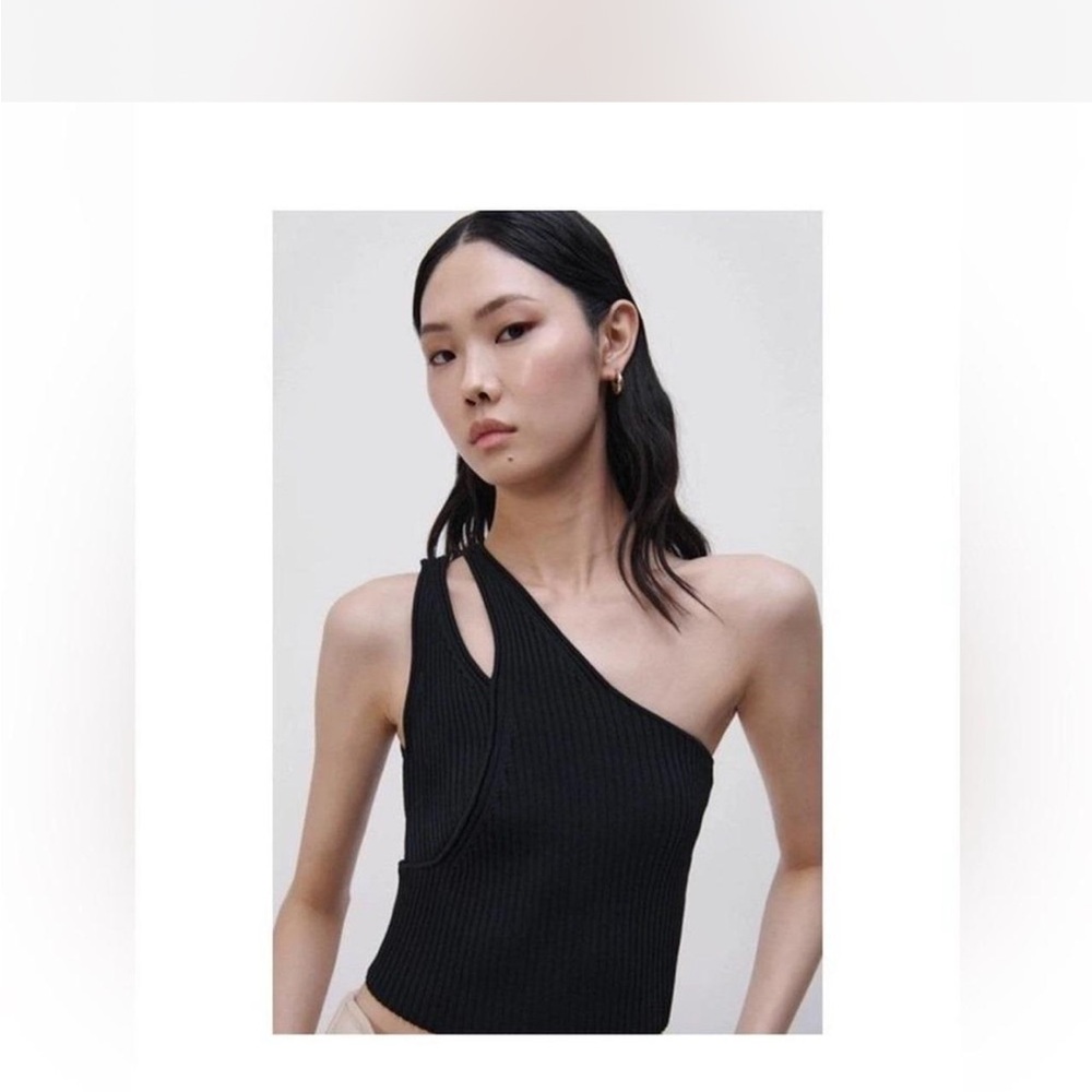 Jonathan Simkhai Jenni Compact One Shoulder Rib Tank Cutout Black Women's Large